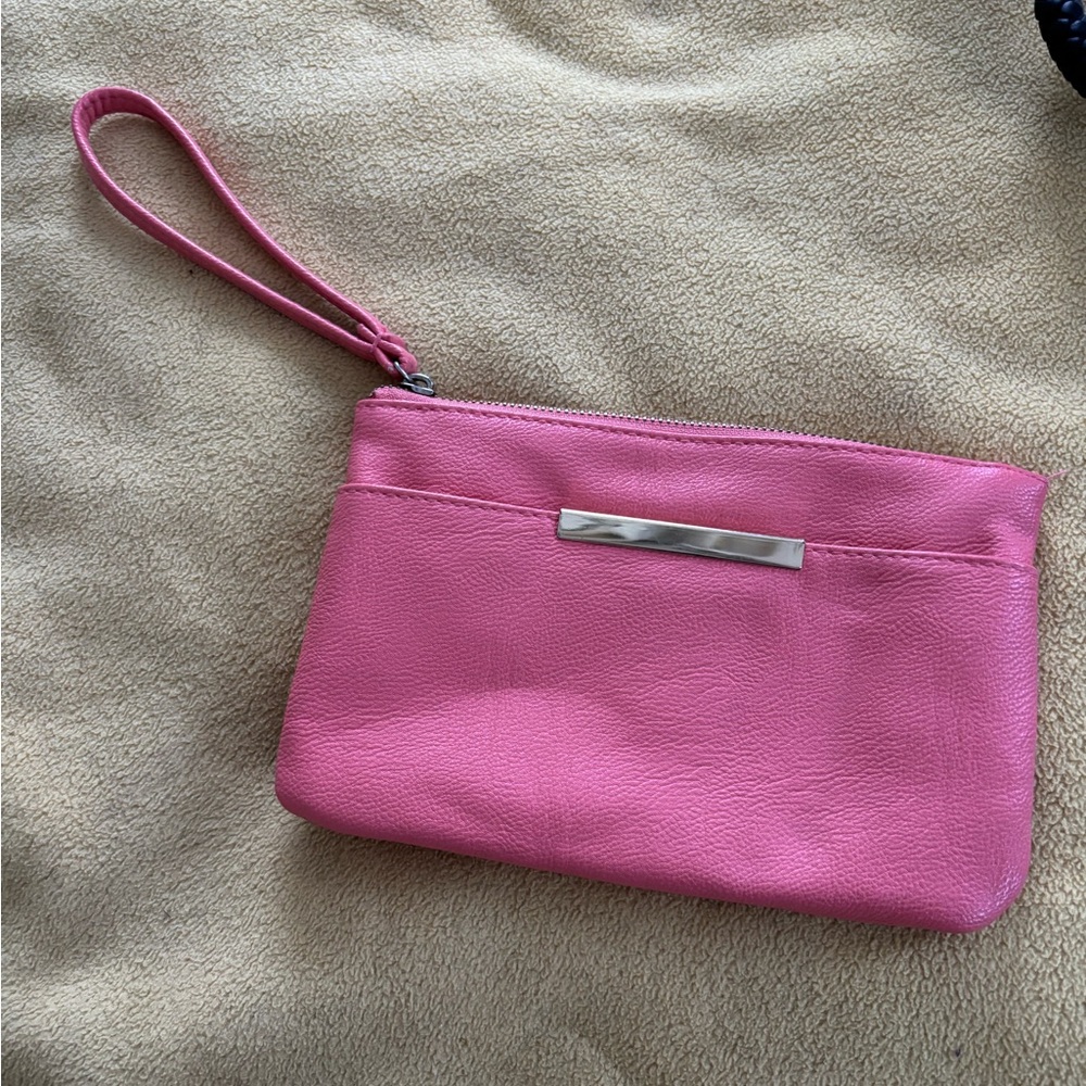 Vibrant Pink Clutch with Wrist Strap and Smooth Finish